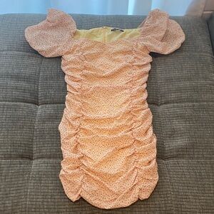 SHEIN Peach Floral Ruched Kids Dress